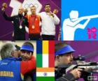 Çekim erkekler 10 metrelik air rifle podyum, Alin George Moldoveanu (Romanya), George Bernard Campriani (İtalya) ve Gagan Narang (Hindistan) - Londra 2012-